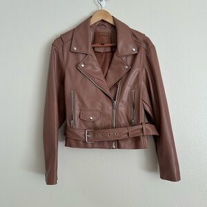 Blank NYC Brown Leather Moto Jacket with Belt